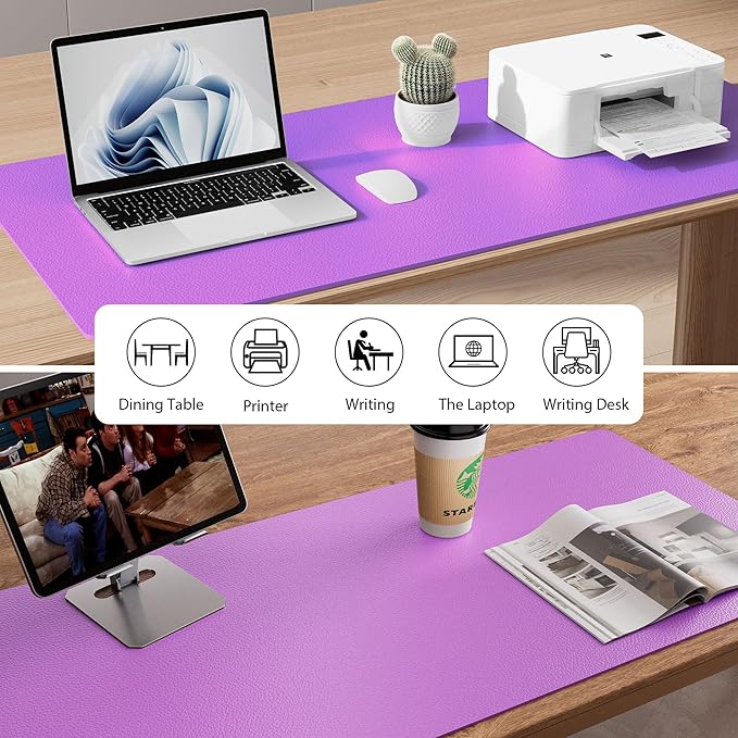 Aothia Leather Desk Pad Protector, Mouse Pad, Office Desk Mat, Non - Slip PU Leather Desk Blotter, Laptop Desk Pad, Waterproof Desk Writing Pad for Office and Home (23.6" x 13.7", Iris Violet) | Mouse Pads - TrueDesk
