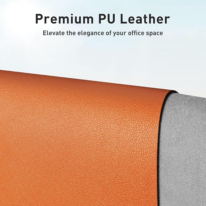Aothia Leather Desk Pad Protector, Mouse Pad, Office Desk Mat, Non - Slip PU Leather Desk Blotter, Laptop Desk Pad, Waterproof Desk Writing Pad for Office and Home (31.5" x 15.7",Hermes Orange) | Mouse Pads - TrueDesk