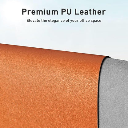 Aothia Leather Desk Pad Protector, Mouse Pad, Office Desk Mat, Non - Slip PU Leather Desk Blotter, Laptop Desk Pad, Waterproof Desk Writing Pad for Office and Home (31.5" x 15.7",Hermes Orange) | Mouse Pads - TrueDesk