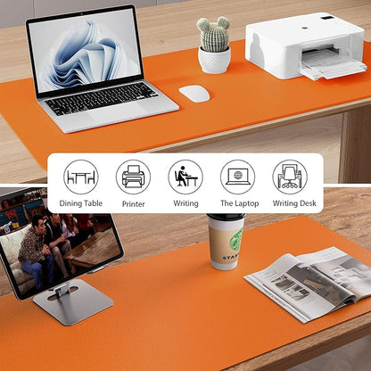 Aothia Leather Desk Pad Protector, Mouse Pad, Office Desk Mat, Non - Slip PU Leather Desk Blotter, Laptop Desk Pad, Waterproof Desk Writing Pad for Office and Home (31.5" x 15.7",Hermes Orange) | Mouse Pads - TrueDesk