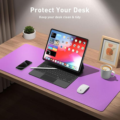 Aothia Leather Desk Pad Protector, Mouse Pad, Office Desk Mat, Non - Slip PU Leather Desk Blotter, Laptop Desk Pad, Waterproof Desk Writing Pad for Office and Home (31.5" x 15.7", Iris Violet) | Mouse Pads - TrueDesk