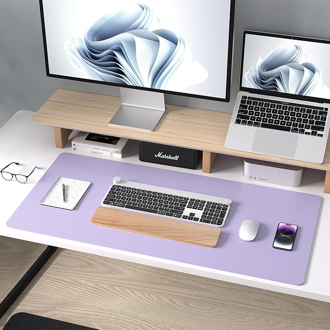 Aothia Leather Desk Pad Protector, Mouse Pad, Office Desk Mat, Non - Slip PU Leather Desk Blotter, Laptop Desk Pad, Waterproof Desk Writing Pad for Office and Home (31.5" x 15.7", Lavender) | Mouse Pads - TrueDesk