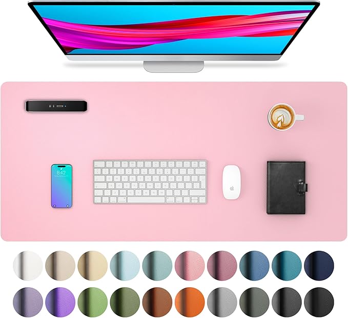 Aothia Leather Desk Pad Protector, Mouse Pad, Office Desk Mat, Non - Slip PU Leather Desk Blotter, Laptop Desk Pad, Waterproof Desk Writing Pad for Office and Home (31.5" x 15.7", Fairy Pink) | Mouse Pads - TrueDesk
