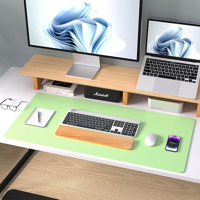 Aothia Leather Desk Pad Protector, Mouse Pad, Office Desk Mat, Non - Slip PU Leather Desk Blotter, Laptop Desk Pad, Waterproof Desk Writing Pad for Office and Home (31.5" x 15.7", Foam Green) | Mouse Pads - TrueDesk