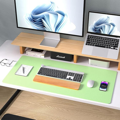 Aothia Leather Desk Pad Protector, Mouse Pad, Office Desk Mat, Non - Slip PU Leather Desk Blotter, Laptop Desk Pad, Waterproof Desk Writing Pad for Office and Home (31.5" x 15.7", Foam Green) | Mouse Pads - TrueDesk