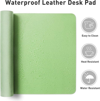 Aothia Leather Desk Pad Protector, Mouse Pad, Office Desk Mat, Non - Slip PU Leather Desk Blotter, Laptop Desk Pad, Waterproof Desk Writing Pad for Office and Home (31.5" x 15.7", Foam Green) | Mouse Pads - TrueDesk