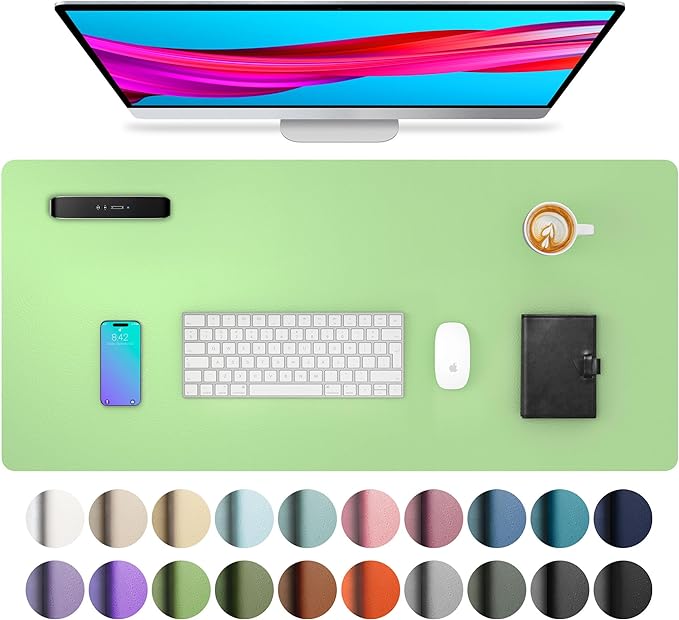 Aothia Leather Desk Pad Protector, Mouse Pad, Office Desk Mat, Non - Slip PU Leather Desk Blotter, Laptop Desk Pad, Waterproof Desk Writing Pad for Office and Home (31.5" x 15.7", Foam Green) | Mouse Pads - TrueDesk