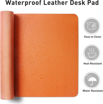 Aothia Leather Desk Pad Protector, Mouse Pad, Office Desk Mat, Non - Slip PU Leather Desk Blotter, Laptop Desk Pad, Waterproof Desk Writing Pad for Office and Home (31.5" x 15.7",Hermes Orange) | Mouse Pads - TrueDesk