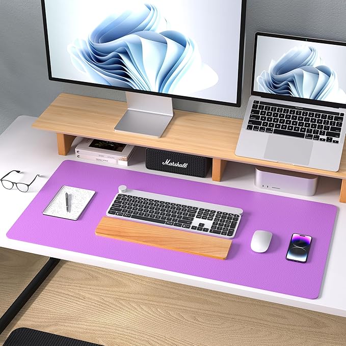 Aothia Leather Desk Pad Protector, Mouse Pad, Office Desk Mat, Non - Slip PU Leather Desk Blotter, Laptop Desk Pad, Waterproof Desk Writing Pad for Office and Home (31.5" x 15.7", Iris Violet) | Mouse Pads - TrueDesk