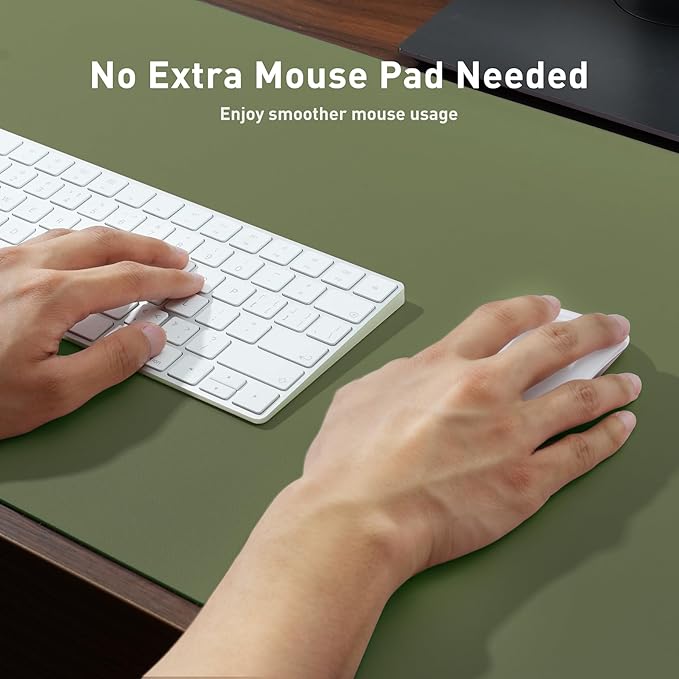 Aothia Leather Desk Pad Protector, Mouse Pad, Office Desk Mat, Non - Slip PU Leather Desk Blotter, Laptop Desk Pad, Waterproof Desk Writing Pad for Office and Home (31.5" x 15.7",Olive Green) | Mouse Pads - TrueDesk