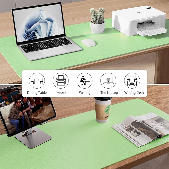 Aothia Leather Desk Pad Protector, Mouse Pad, Office Desk Mat, Non - Slip PU Leather Desk Blotter, Laptop Desk Pad, Waterproof Desk Writing Pad for Office and Home (31.5" x 15.7", Foam Green) | Mouse Pads - TrueDesk