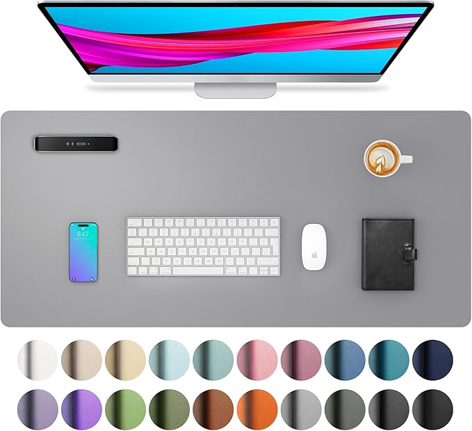 Aothia Leather Desk Pad Protector, Mouse Pad, Office Desk Mat, Non - Slip PU Leather Desk Blotter, Laptop Desk Pad, Waterproof Desk Writing Pad for Office and Home (31.5" x 15.7", Light Grey) | Mouse Pads - TrueDesk
