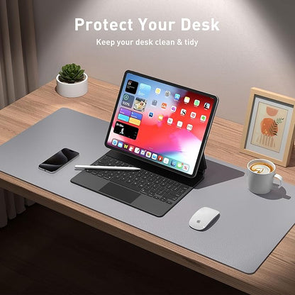 Aothia Leather Desk Pad Protector, Mouse Pad, Office Desk Mat, Non - Slip PU Leather Desk Blotter, Laptop Desk Pad, Waterproof Desk Writing Pad for Office and Home (31.5" x 15.7", Light Grey) | Mouse Pads - TrueDesk