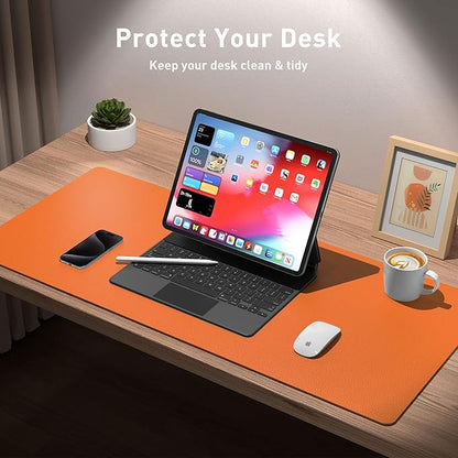 Aothia Leather Desk Pad Protector, Mouse Pad, Office Desk Mat, Non - Slip PU Leather Desk Blotter, Laptop Desk Pad, Waterproof Desk Writing Pad for Office and Home (31.5" x 15.7",Hermes Orange) | Mouse Pads - TrueDesk