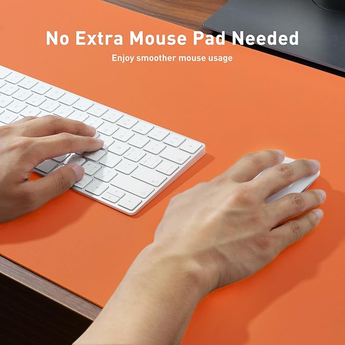 Aothia Leather Desk Pad Protector, Mouse Pad, Office Desk Mat, Non - Slip PU Leather Desk Blotter, Laptop Desk Pad, Waterproof Desk Writing Pad for Office and Home (31.5" x 15.7",Hermes Orange) | Mouse Pads - TrueDesk