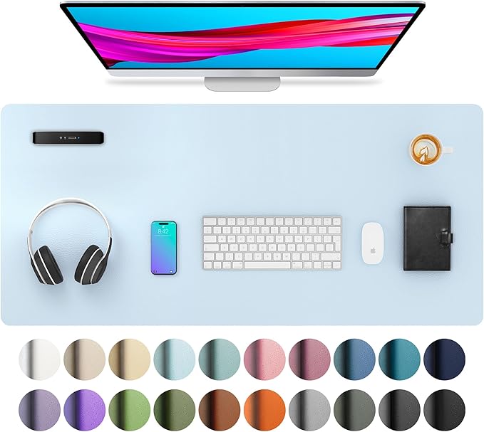 Aothia Leather Desk Pad Protector, Mouse Pad, Office Desk Mat, Non - Slip PU Leather Desk Blotter, Laptop Desk Pad, Waterproof Desk Writing Pad for Office and Home (36" x 17", Baby Blue) | Mouse Pads - TrueDesk
