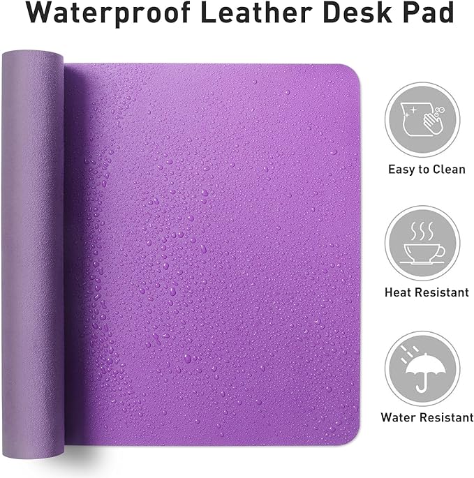 Aothia Leather Desk Pad Protector, Mouse Pad, Office Desk Mat, Non - Slip PU Leather Desk Blotter, Laptop Desk Pad, Waterproof Desk Writing Pad for Office and Home (36" x 17", Iris Violet) | Mouse Pads - TrueDesk