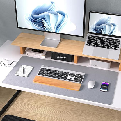 Aothia Leather Desk Pad Protector, Mouse Pad, Office Desk Mat, Non - Slip PU Leather Desk Blotter, Laptop Desk Pad, Waterproof Desk Writing Pad for Office and Home (36" x 17", Light Grey) | Mouse Pads - TrueDesk