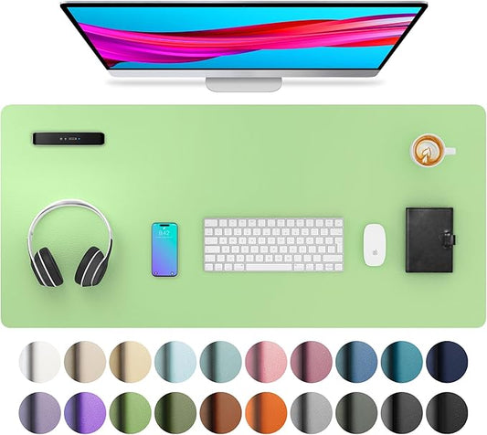 Aothia Leather Desk Pad Protector, Mouse Pad, Office Desk Mat, Non - Slip PU Leather Desk Blotter, Laptop Desk Pad, Waterproof Desk Writing Pad for Office and Home (36" x 17", Foam Green) | Mouse Pads - TrueDesk