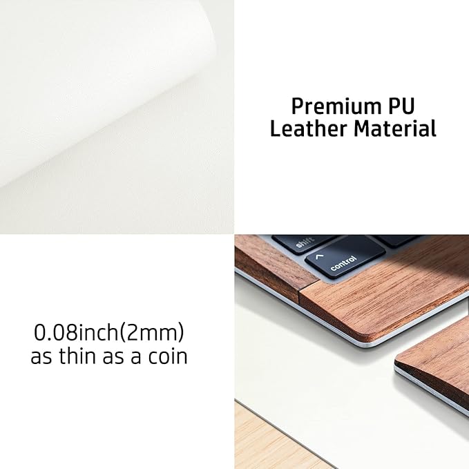 Aothia Leather Desk Pad Protector, Mouse Pad, Office Desk Mat, Non - Slip PU Leather Desk Blotter, Laptop Desk Pad, Waterproof Desk Writing Pad for Office and Home (36" x 17", Off - White) | Mouse Pads - TrueDesk