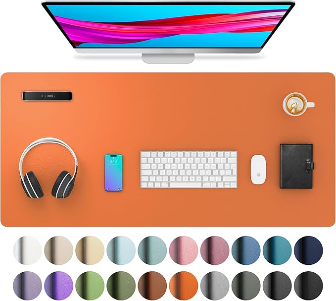 Aothia Leather Desk Pad Protector, Mouse Pad, Office Desk Mat, Non - Slip PU Leather Desk Blotter, Laptop Desk Pad, Waterproof Desk Writing Pad for Office and Home (36" x 17", Hermes Orange) | Mouse Pads - TrueDesk