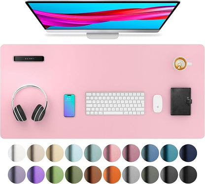 Aothia Leather Desk Pad Protector, Mouse Pad, Office Desk Mat, Non - Slip PU Leather Desk Blotter, Laptop Desk Pad, Waterproof Desk Writing Pad for Office and Home (36" x 17", Fairy Pink) | Mouse Pads - TrueDesk