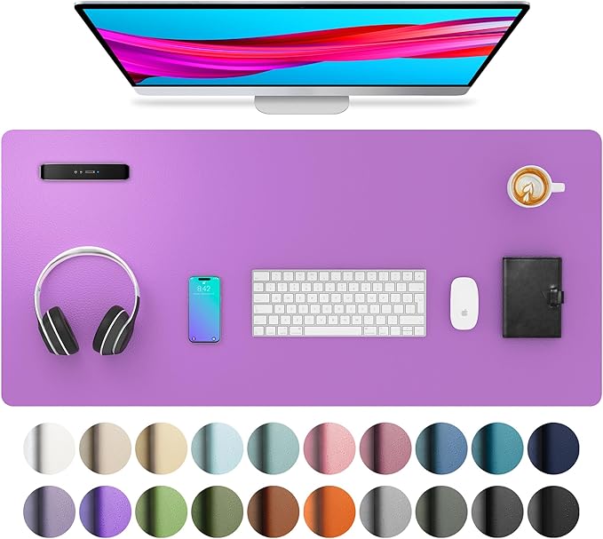 Aothia Leather Desk Pad Protector, Mouse Pad, Office Desk Mat, Non - Slip PU Leather Desk Blotter, Laptop Desk Pad, Waterproof Desk Writing Pad for Office and Home (36" x 17", Iris Violet) | Mouse Pads - TrueDesk