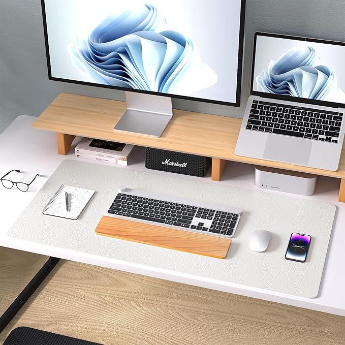 Aothia Leather Desk Pad Protector, Mouse Pad, Office Desk Mat, Non - Slip PU Leather Desk Blotter, Laptop Desk Pad, Waterproof Desk Writing Pad for Office and Home (36" x 17", Off - White) | Mouse Pads - TrueDesk