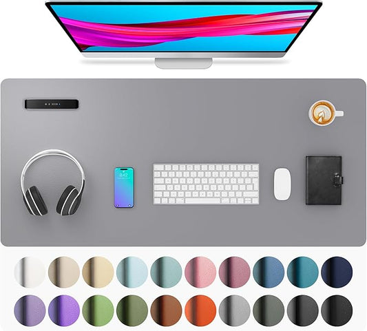 Aothia Leather Desk Pad Protector, Mouse Pad, Office Desk Mat, Non - Slip PU Leather Desk Blotter, Laptop Desk Pad, Waterproof Desk Writing Pad for Office and Home (36" x 17", Light Grey) | Mouse Pads - TrueDesk