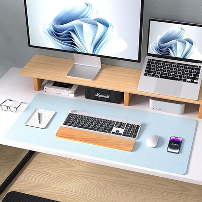 Aothia Leather Desk Pad Protector, Mouse Pad, Office Desk Mat, Non - Slip PU Leather Desk Blotter, Laptop Desk Pad, Waterproof Desk Writing Pad for Office and Home (36" x 17", Baby Blue) | Mouse Pads - TrueDesk
