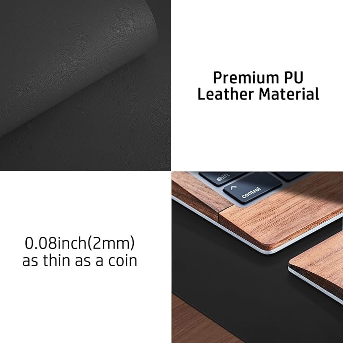 Aothia Leather Desk Pad Protector, Mouse Pad, Office Desk Mat, Non - Slip PU Leather Desk Blotter, Laptop Desk Pad, Waterproof Desk Writing Pad for Office and Home (48"x17", Black) | Mouse Pads - TrueDesk