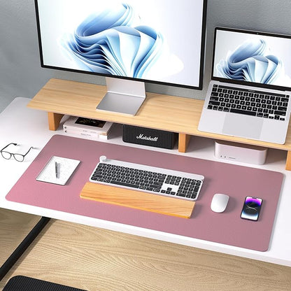 Aothia Leather Desk Pad Protector, Mouse Pad, Office Desk Mat, Non - Slip PU Leather Desk Blotter, Laptop Desk Pad, Waterproof Desk Writing Pad for Office and Home (48"x17", Dark Pink) | Mouse Pads - TrueDesk