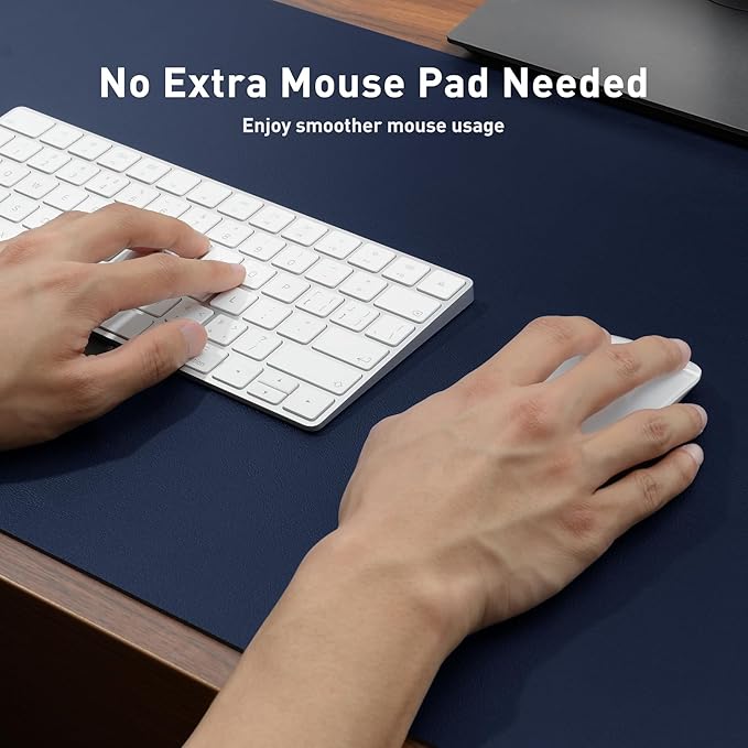 Aothia Leather Desk Pad Protector, Mouse Pad, Office Desk Mat, Non - Slip PU Leather Desk Blotter, Laptop Desk Pad, Waterproof Desk Writing Pad for Office and Home (48"x17", Dark Blue) | Mouse Pads - TrueDesk
