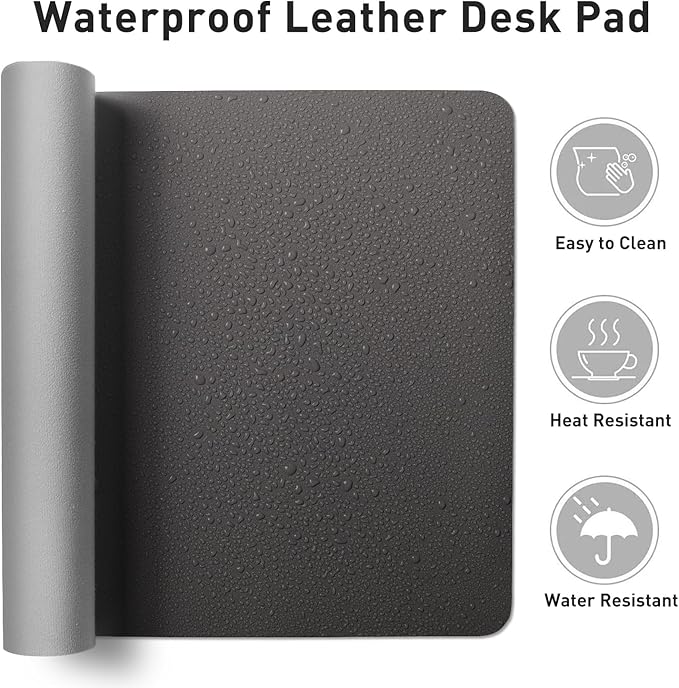 Aothia Leather Desk Pad Protector, Mouse Pad, Office Desk Mat, Non - Slip PU Leather Desk Blotter, Laptop Desk Pad, Waterproof Desk Writing Pad for Office and Home (48"x17", Gray) | Mouse Pads - TrueDesk