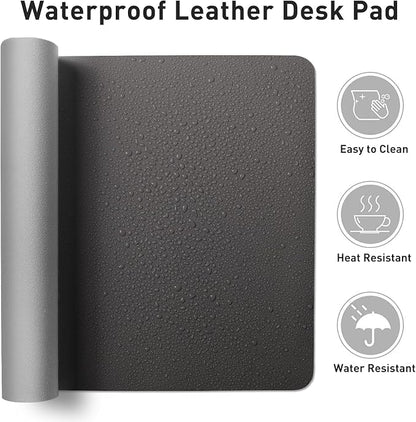 Aothia Leather Desk Pad Protector, Mouse Pad, Office Desk Mat, Non - Slip PU Leather Desk Blotter, Laptop Desk Pad, Waterproof Desk Writing Pad for Office and Home (48"x17", Gray) | Mouse Pads - TrueDesk