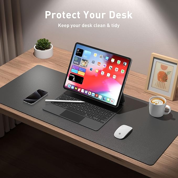 Aothia Leather Desk Pad Protector, Mouse Pad, Office Desk Mat, Non - Slip PU Leather Desk Blotter, Laptop Desk Pad, Waterproof Desk Writing Pad for Office and Home (48"x17", Gray) | Mouse Pads - TrueDesk