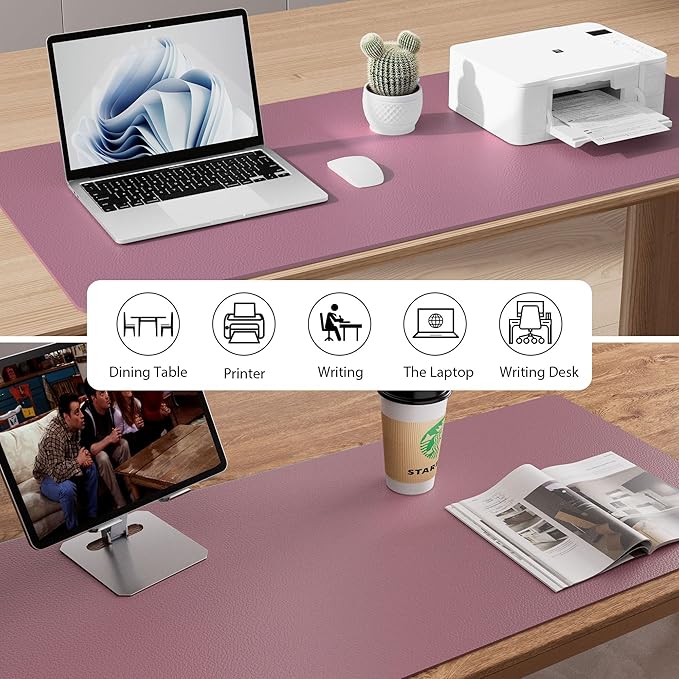 Aothia Leather Desk Pad Protector, Mouse Pad, Office Desk Mat, Non - Slip PU Leather Desk Blotter, Laptop Desk Pad, Waterproof Desk Writing Pad for Office and Home (48"x17", Dark Pink) | Mouse Pads - TrueDesk