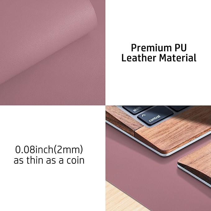 Aothia Leather Desk Pad Protector, Mouse Pad, Office Desk Mat, Non - Slip PU Leather Desk Blotter, Laptop Desk Pad, Waterproof Desk Writing Pad for Office and Home (48"x17", Dark Pink) | Mouse Pads - TrueDesk