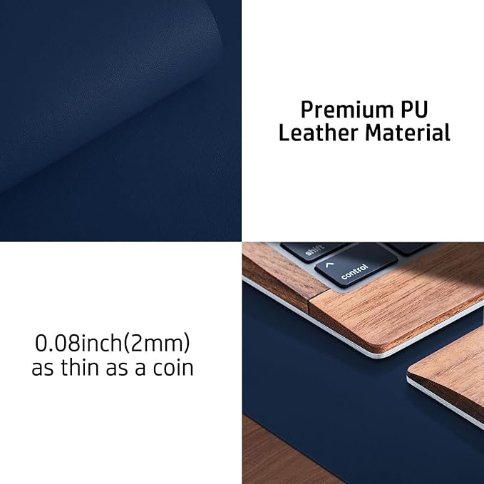 Aothia Leather Desk Pad Protector, Mouse Pad, Office Desk Mat, Non - Slip PU Leather Desk Blotter, Laptop Desk Pad, Waterproof Desk Writing Pad for Office and Home (48"x17", Dark Blue) | Mouse Pads - TrueDesk