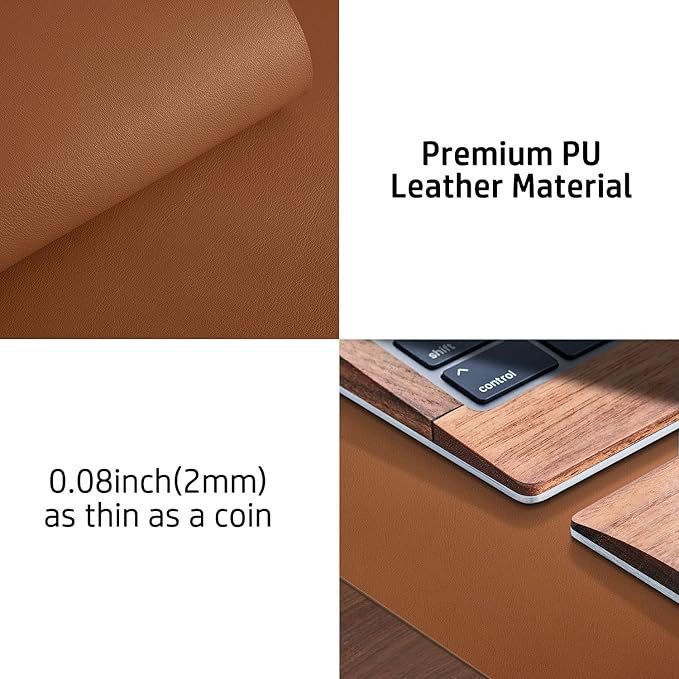Aothia Leather Desk Pad Protector, Mouse Pad, Office Desk Mat, Non - Slip PU Leather Desk Blotter, Laptop Desk Pad, Waterproof Desk Writing Pad for Office and Home (48"x17",Brown) | Mouse Pads - TrueDesk