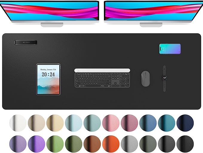Aothia Leather Desk Pad Protector, Mouse Pad, Office Desk Mat, Non - Slip PU Leather Desk Blotter, Laptop Desk Pad, Waterproof Desk Writing Pad for Office and Home (48"x17", Black) | Mouse Pads - TrueDesk
