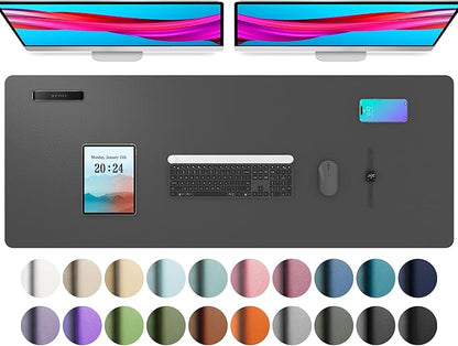 Aothia Leather Desk Pad Protector, Mouse Pad, Office Desk Mat, Non - Slip PU Leather Desk Blotter, Laptop Desk Pad, Waterproof Desk Writing Pad for Office and Home (48"x17", Gray) | Mouse Pads - TrueDesk