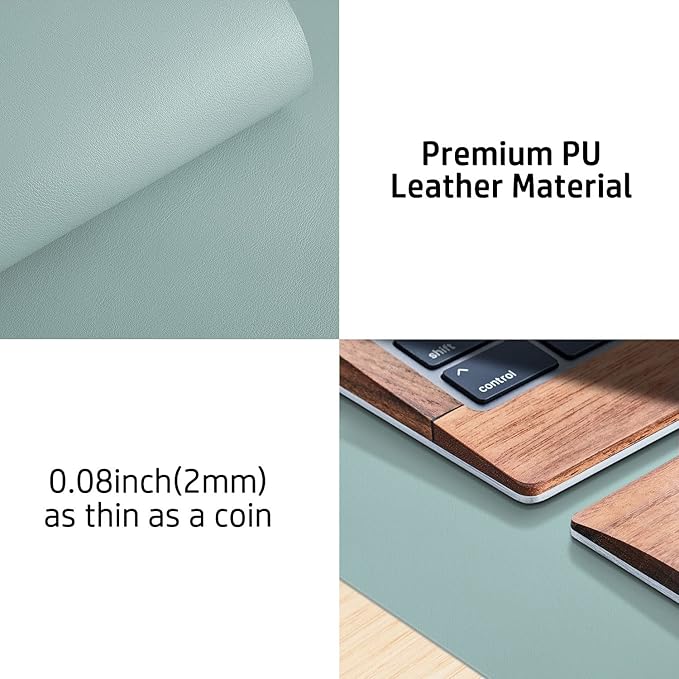 Aothia Leather Desk Pad Protector, Mouse Pad, Office Desk Mat, Non - Slip PU Leather Desk Blotter, Laptop Desk Pad, Waterproof Desk Writing Pad for Office and Home (48"x17", Light Blue) | Mouse Pads - TrueDesk
