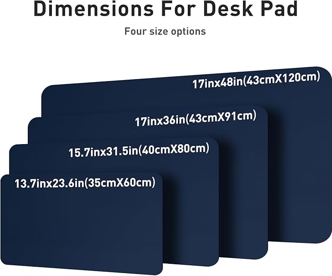 Aothia Leather Desk Pad Protector, Mouse Pad, Office Desk Mat, Non - Slip PU Leather Desk Blotter, Laptop Desk Pad, Waterproof Desk Writing Pad for Office and Home (48"x17", Dark Blue) | Mouse Pads - TrueDesk