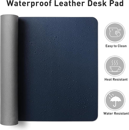 Aothia Leather Desk Pad Protector, Mouse Pad, Office Desk Mat, Non - Slip PU Leather Desk Blotter, Laptop Desk Pad, Waterproof Desk Writing Pad for Office and Home (48"x17", Dark Blue) | Mouse Pads - TrueDesk