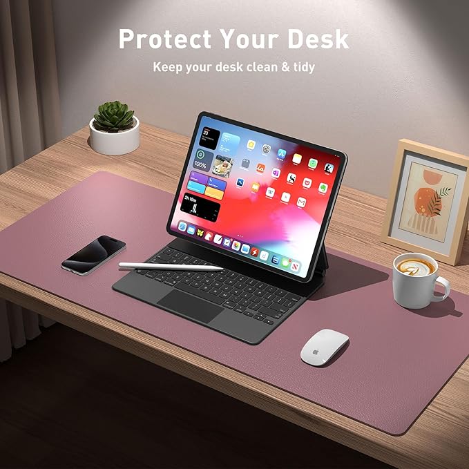 Aothia Leather Desk Pad Protector, Mouse Pad, Office Desk Mat, Non - Slip PU Leather Desk Blotter, Laptop Desk Pad, Waterproof Desk Writing Pad for Office and Home (48"x17", Dark Pink) | Mouse Pads - TrueDesk
