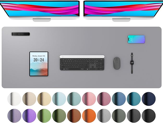Aothia Leather Desk Pad Protector, Mouse Pad, Office Desk Mat, Non - Slip PU Leather Desk Blotter, Laptop Desk Pad, Waterproof Desk Writing Pad for Office and Home (48"x17", Light Grey) | Mouse Pads - TrueDesk