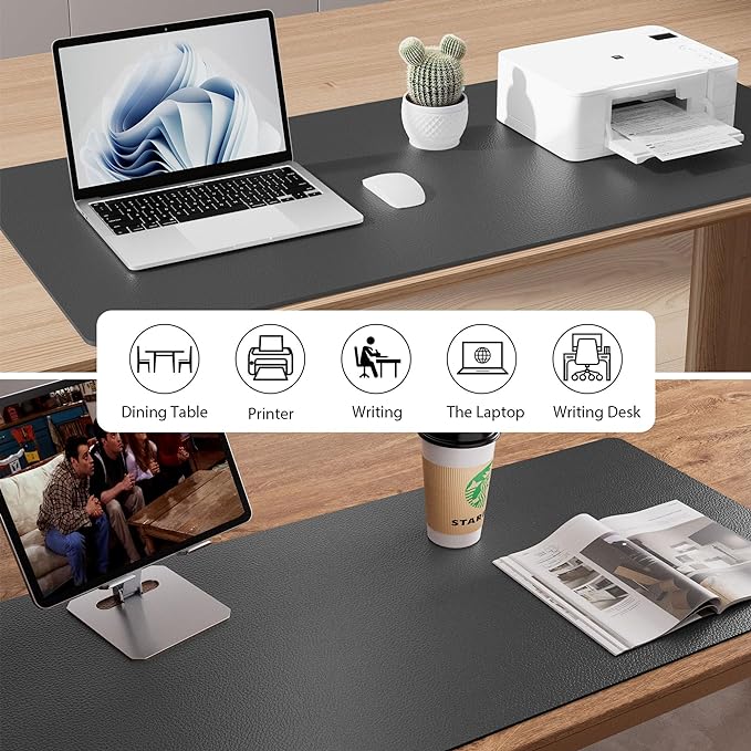 Aothia Leather Desk Pad Protector, Mouse Pad, Office Desk Mat, Non - Slip PU Leather Desk Blotter, Laptop Desk Pad, Waterproof Desk Writing Pad for Office and Home (48"x17", Gray) | Mouse Pads - TrueDesk