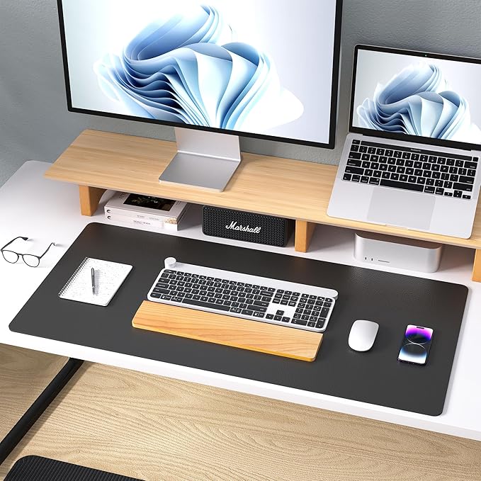 Aothia Leather Desk Pad Protector, Mouse Pad, Office Desk Mat, Non - Slip PU Leather Desk Blotter, Laptop Desk Pad, Waterproof Desk Writing Pad for Office and Home (Black,36" x 17") | Mouse Pads - TrueDesk