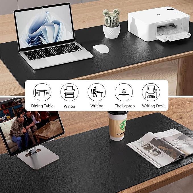Aothia Leather Desk Pad Protector, Mouse Pad, Office Desk Mat, Non - Slip PU Leather Desk Blotter, Laptop Desk Pad, Waterproof Desk Writing Pad for Office and Home (Black,36" x 17") | Mouse Pads - TrueDesk